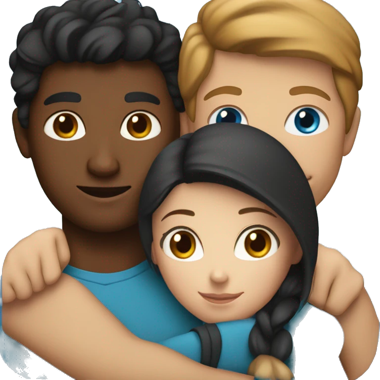 Couple embracing with arms around each other; white woman with blue eyes and brown hair, Indian man with black hair  emoji
