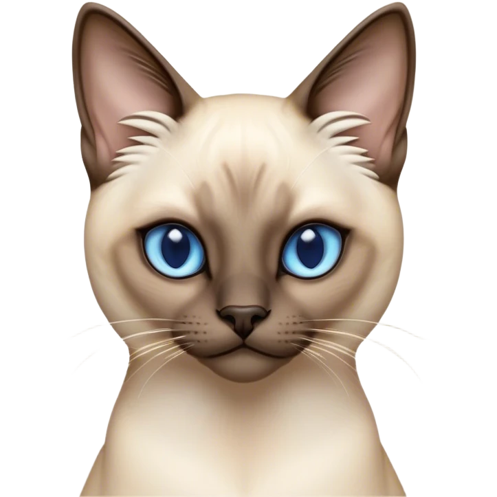 Cinematic Noble Siamese Cat Portrait Emoji, Poised and regal, with sleek cream-colored fur and striking dark points on the ears, face, paws, and tail, piercing sapphire-blue eyes, Simplified yet sharp and sophisticated features, highly detailed, glowing with a soft, dignified glow, high shine, intelligent and graceful, stylized with an air of elegance, focused and attentive, soft glowing outline, capturing the essence of a watchful and refined feline, so majestic it feels as though it could glide across the screen with effortless confidence! emoji