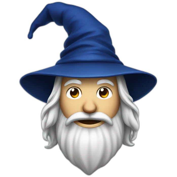 face smiling of a wizard style of Merlin, with dark blue cap, with thumbs up emoji