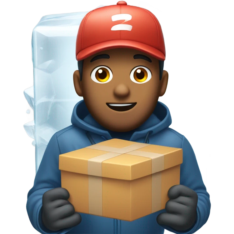 Frozen mailman stuck in an ice cube emoji