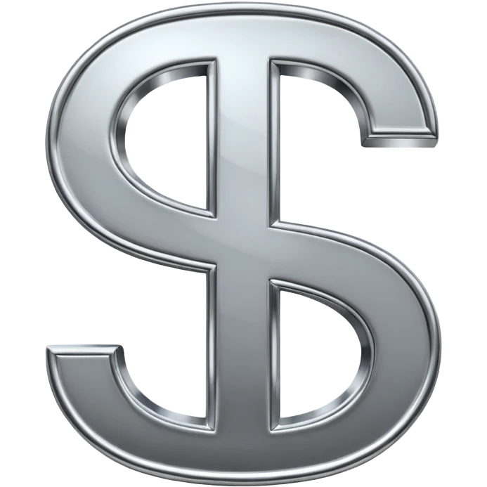 A double dollar sign emoji made of polished silver chrome, smooth metallic surface, glossy reflections, luxury swag vibe, minimal iOS emoji style, centered on white background emoji