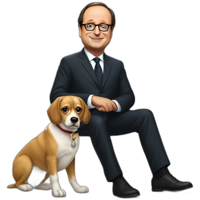 François Hollande avec une tëte de chien emoji