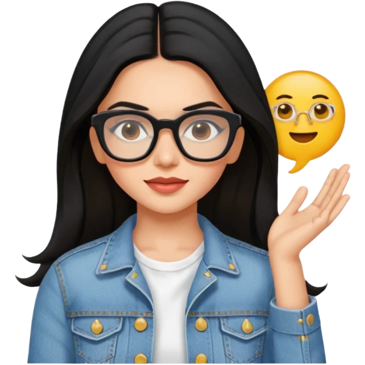 generate a pretty bratz emoji 
Make her wear a white dress with a denim jacket over it. black hair side part 

She should look exactly  like Deepika padukone. wearing rectangular spectacle emoji