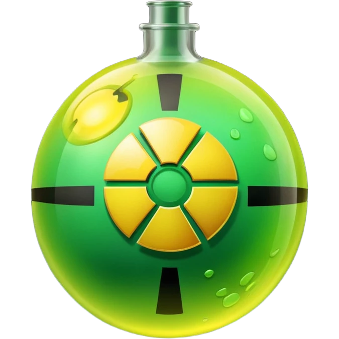 create a poison bomb which is radioactive in color, make the poison inside spoiling out and make the bomb gradient from green to yellow, make the bomb a sphere, dont add a radioactive symbol in the middle emoji
