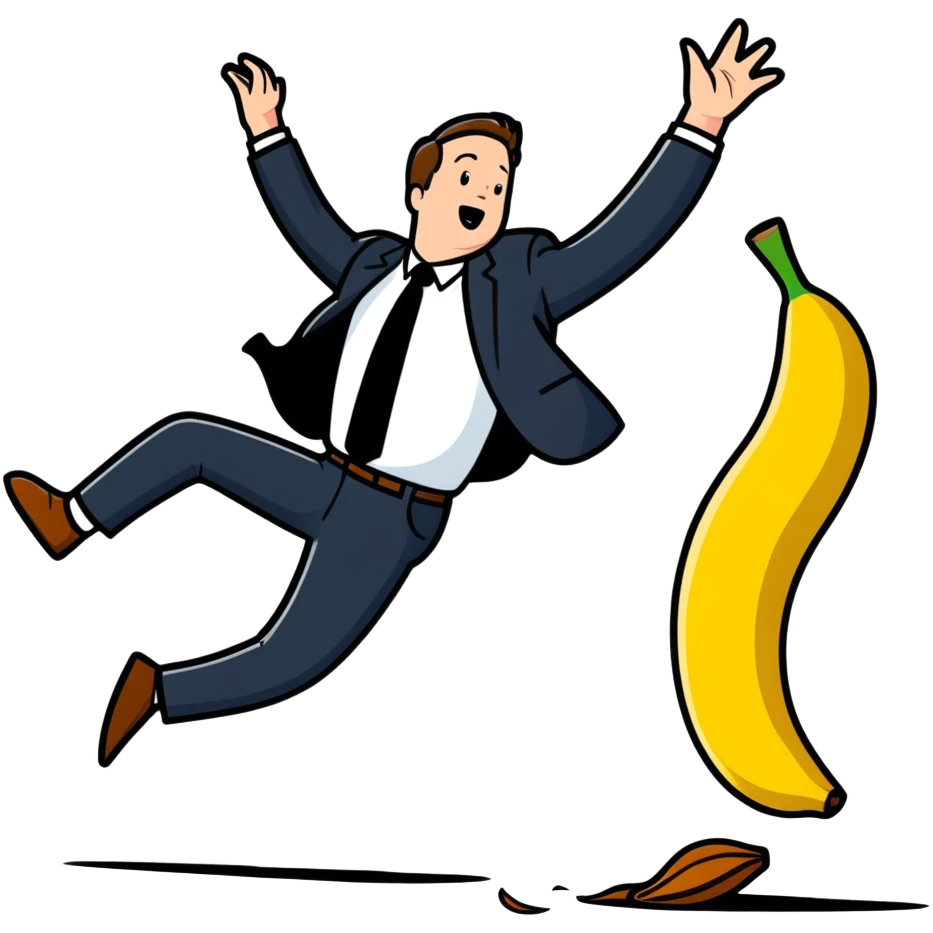 JD Vance falling backwards with one foot slipping on a single banana peel on the ground emoji