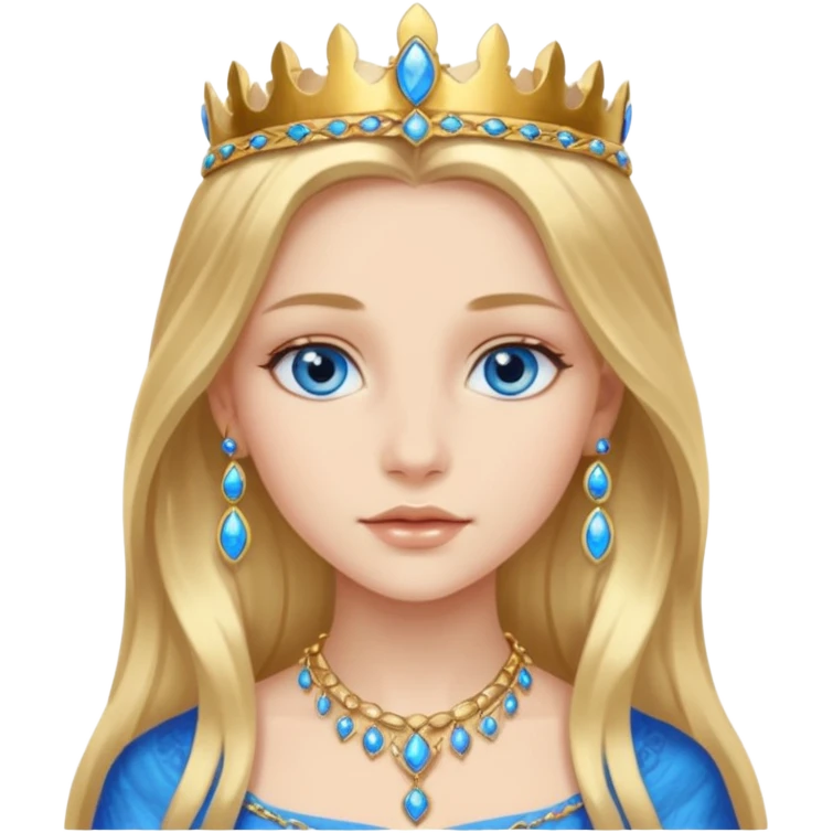 Girl with blue eyes and châtain long hair and gold jewellery  emoji