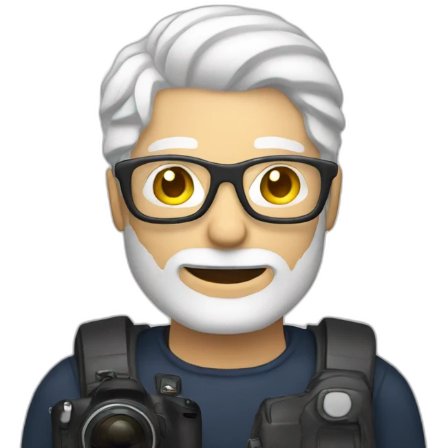 man with white hair holding a camera emoji