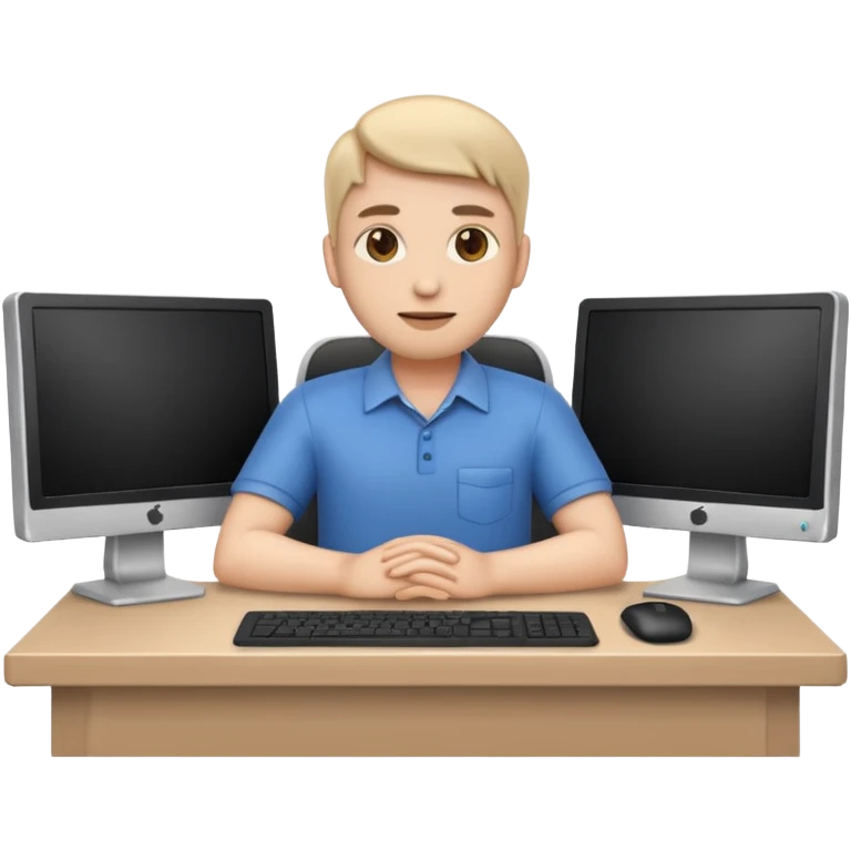 tech worker emoji sitting at desk with monitor emoji