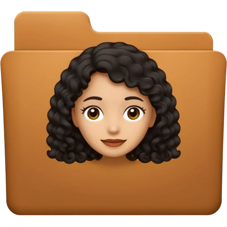 A **simple emoji-style icon** of a **black transparent plastic folder**, sleek and minimal, with **rounded corners**, subtle translucency, soft shading, and a **small logo of a dark canela-skinned latina with curly black hair** on the front.
 emoji