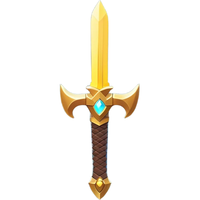 Clash of Clans aesthetic: Cinematic Playful Pixel 3D Sword Portrait Emoji, rendered in a 3D vector-style similar to standard emojis with minimal shading and bold, simplified shapes. A compact, distinct form with signature details, softly glowing with a pixelated adventure charm. Simplified yet unmistakably iconic, highly detailed and consistent, glowing with a soft radiance and high shine. Stylized with a touch of classic pixel-art charm and a soft glowing outline, capturing the essence of a beloved gaming relic with a friendly, playful manner! emoji