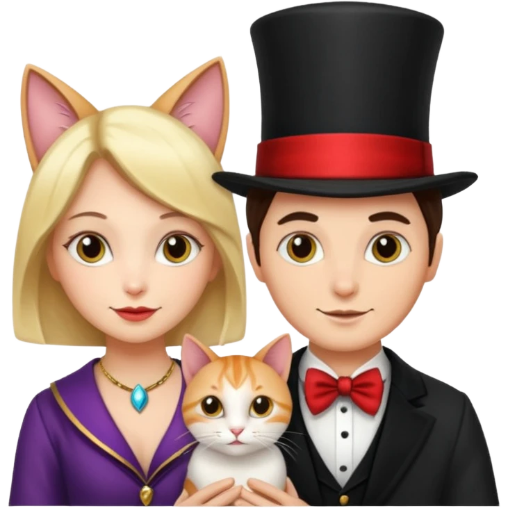 magician couple and their pet cat emoji