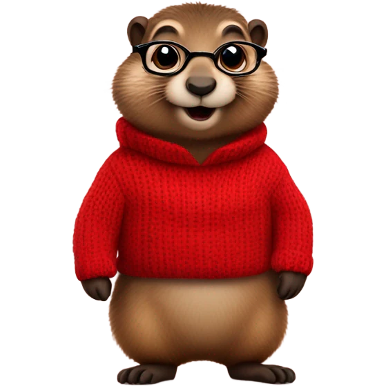 winking cute groundhog in a fully red sweater and glasses full body shown emoji