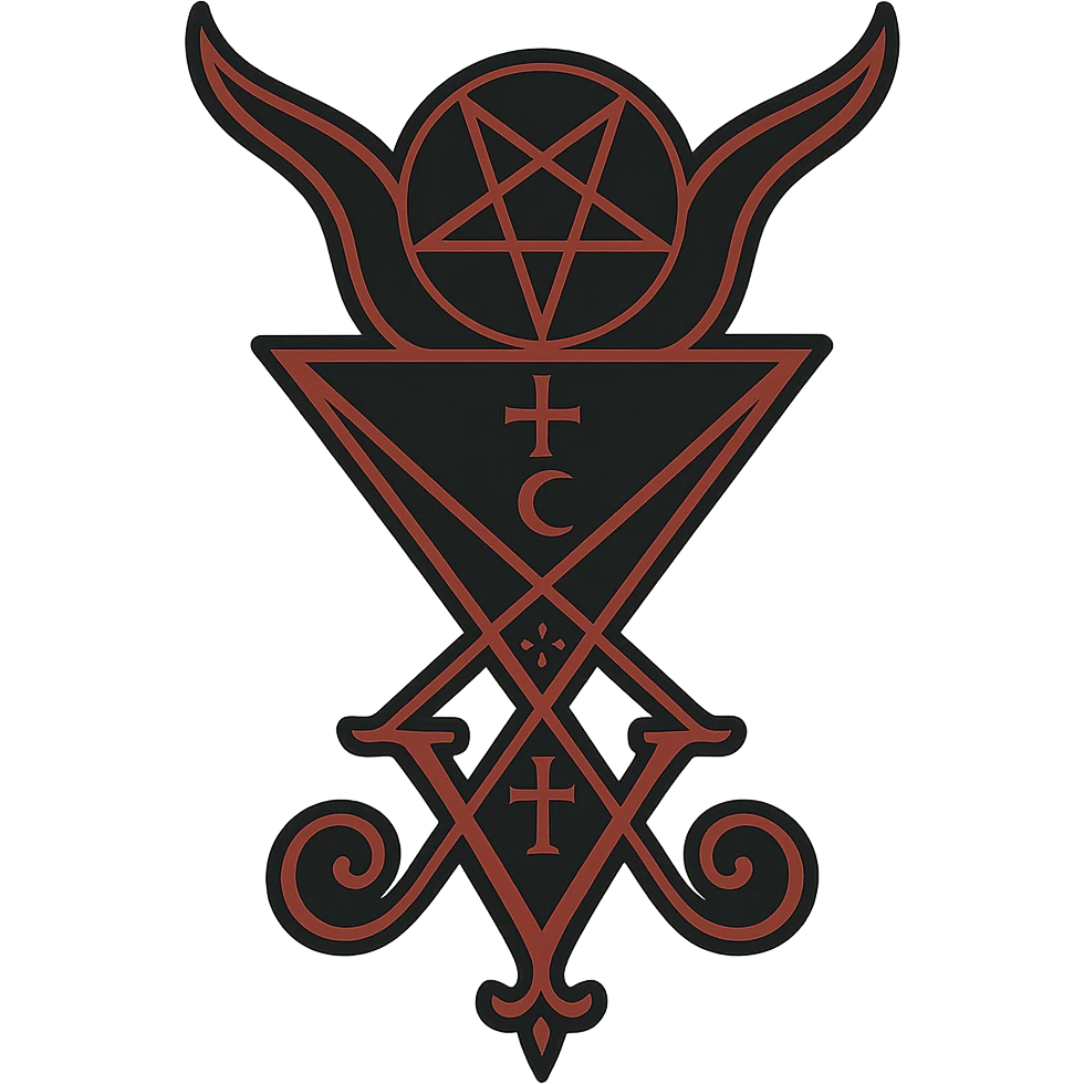 Lucifer's emblem, elegant sigil with occult symbols, intricate and mystical, black and red color scheme emoji