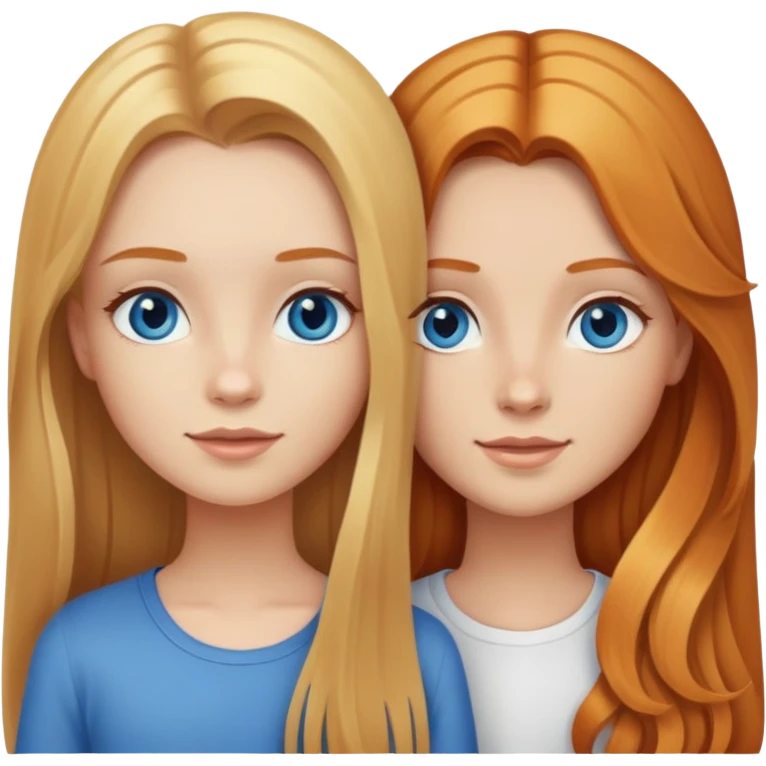 Best friends blonde girl long straight hair with hazel eyes and girl with long wavy ginger with blue eyes emoji