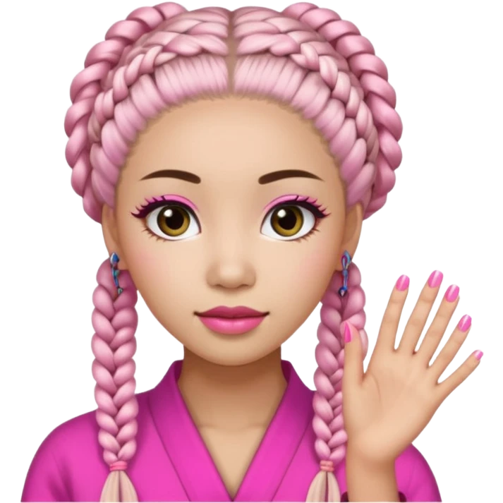 Une chinoise en Corée-du-Sud avec des faux ongles roses et des faux cils et des tresses africaines emoji