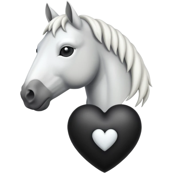 White Horse centered within a black heart emoji emoji