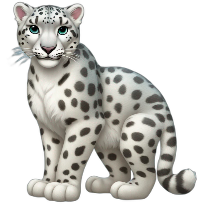 snow leopard in full growth shows a heart emoji