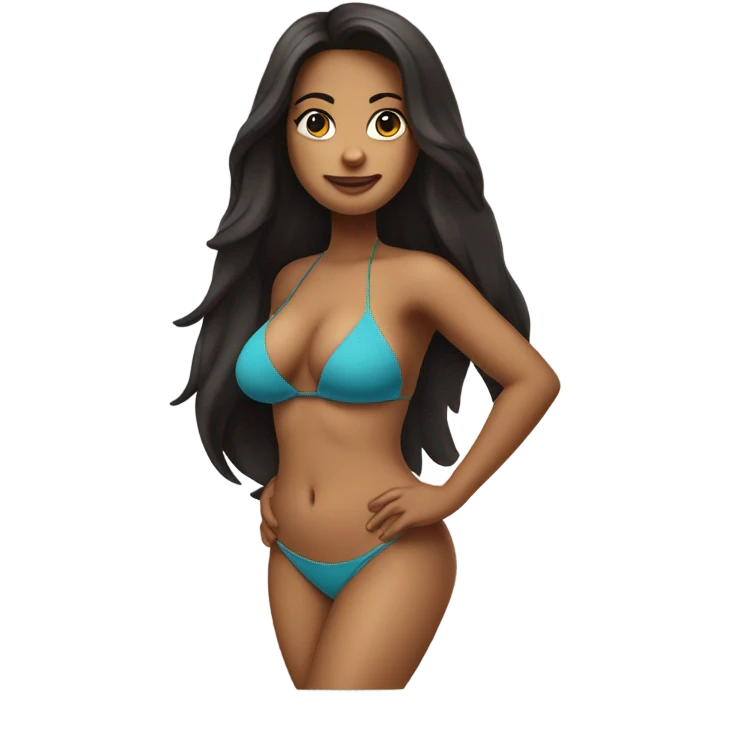 Hourglass woman bikini long dark hair emoji