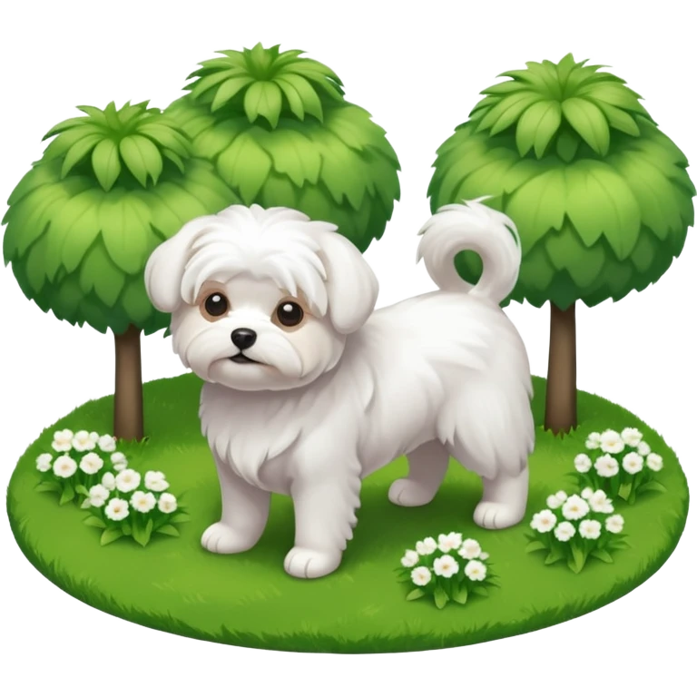 Maltese dog in a garden isometric emoji