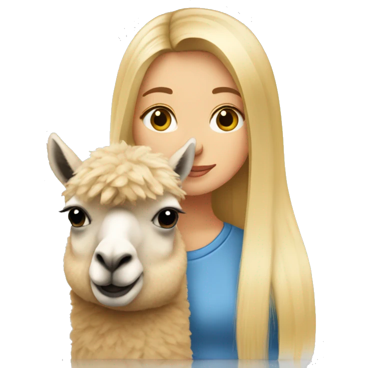 Girl with long blonde hair Kissing an alpaca emoji