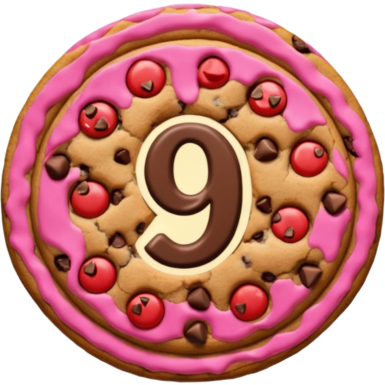 Chocolate chip cookie with a number 9 emoji