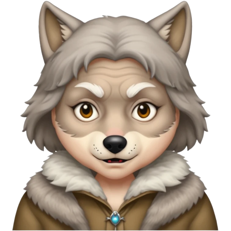 The big bad wolf is wearing Grandma's clothes, yet its face still looks like a wolf's. emoji