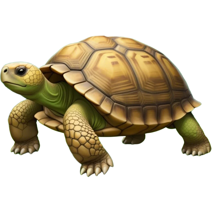 Giant tortoise walking slowly through lush green grass, surrounded by trees and tropical plants. Its large, textured shell gleams in the sunlight, and the peaceful, natural environment adds a sense of tranquility. Transparent background, emphasizing the tortoise’s majestic size. emoji