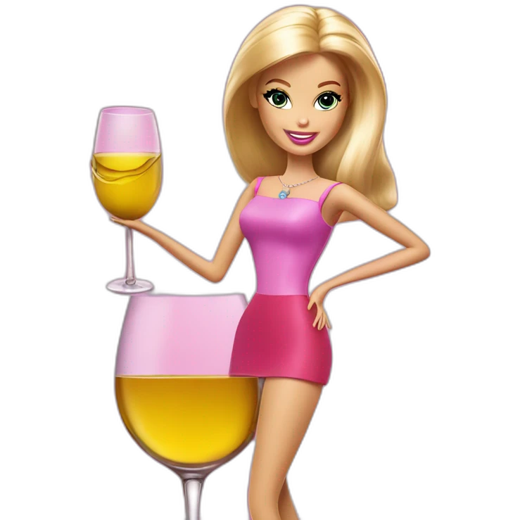 Barbie avec verre de vin emoji
