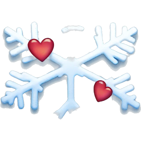 A snowflake with a heart shaped gap in the middle and transparent background emoji