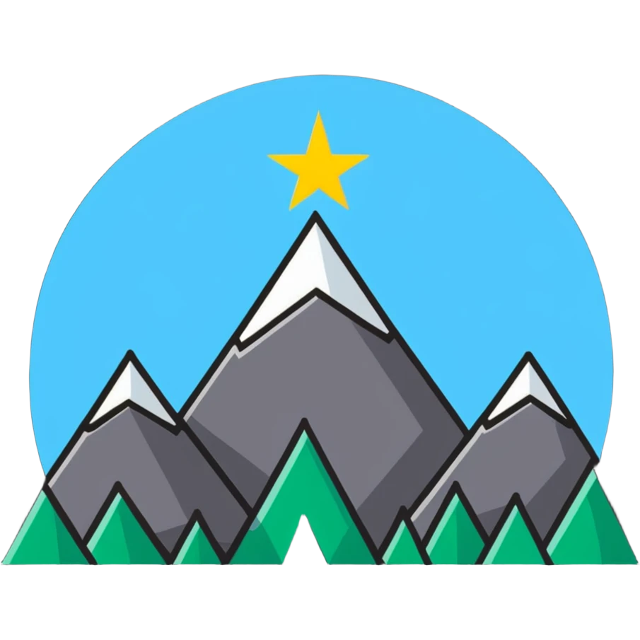 simple eight-pointed star with wide points, with only a basic mountain silhouette on it emoji