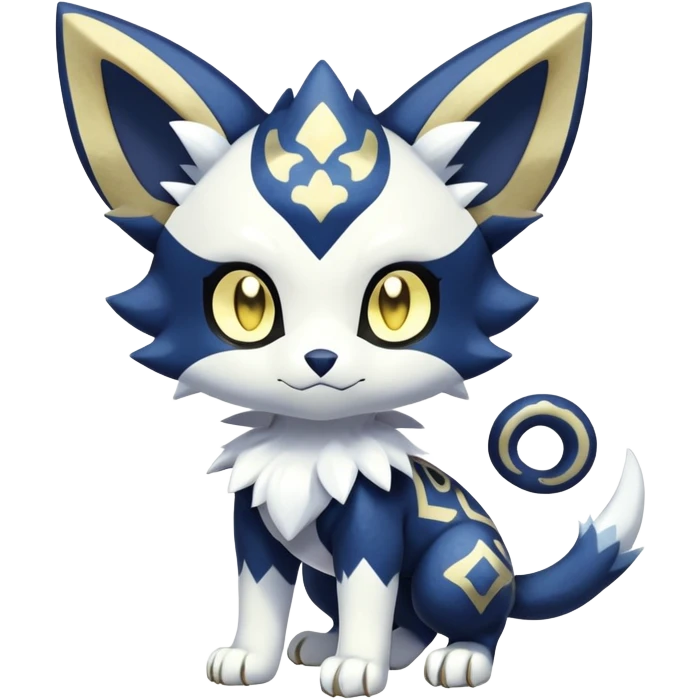 Shiny mExotic Colorfulj Excessive Mysterious Gothic Meowstic-Poochyena-Pokémon-Fakémon-hybrid-creature (full body) with pattern-markings with golden eyes emoji