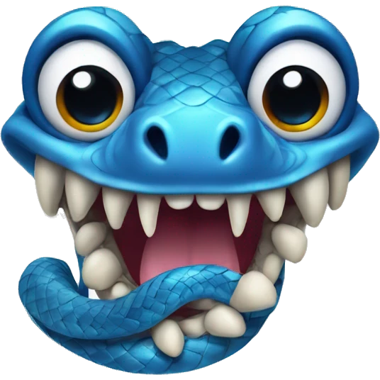 Blue snake with fangs and big eyes emoji