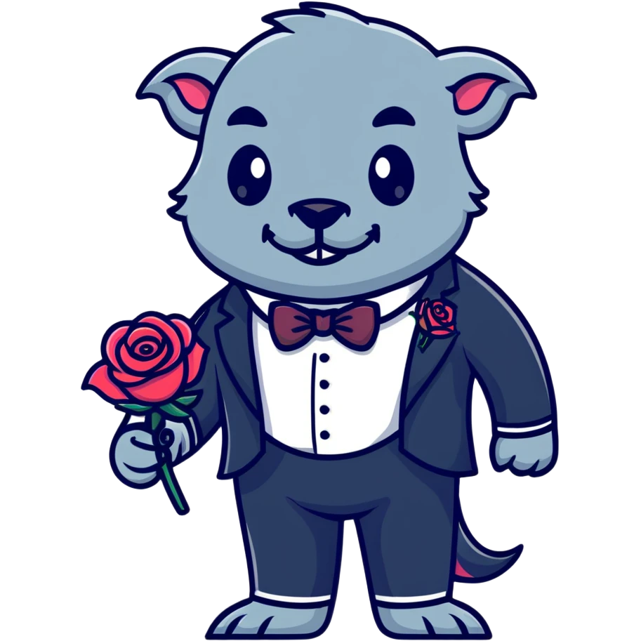 Beast from Beauty and the Beast with human mouth holding the enchanted rose, elegant formal outfit emoji
