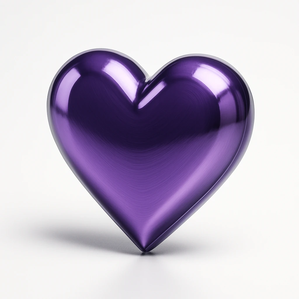 purple heart, shiny metallic chrome style, no text emoji