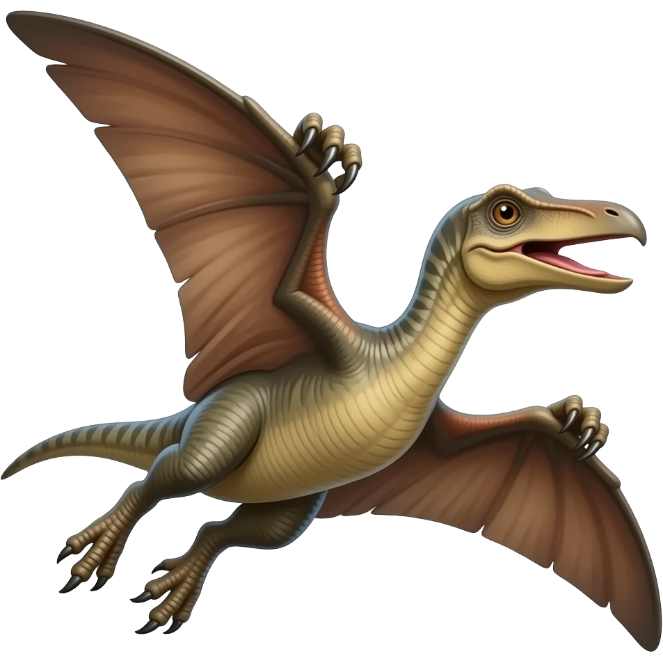 Flying dinosaur, claws attached to wings, no hands or upper limbs, hard long beak with no teeth, emoji