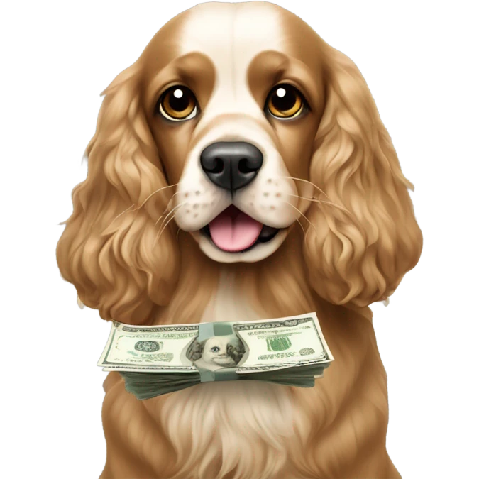 cocker spaniel holding money in mouth emoji