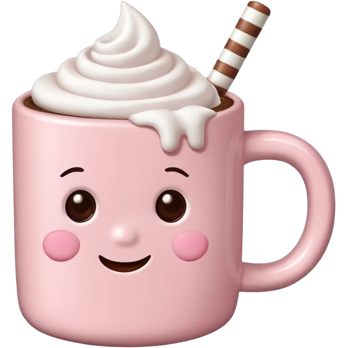 Light Pink mug of hot chocolate with marshmallows emoji