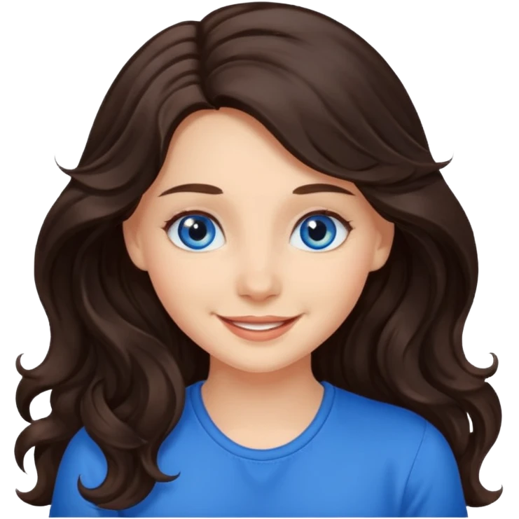 Girl with lond wavy dark brown hair and blue eys  emoji