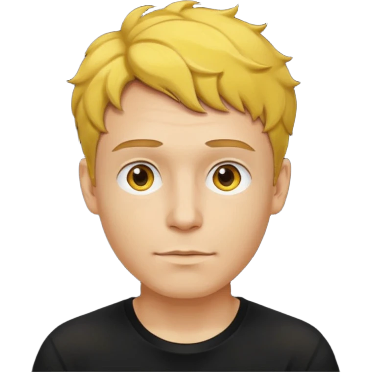 a yellow-faced standard man short wavy light-brown hair wearing a black t-shirt, face and shoulders. The yellow of the face is very bright. emoji