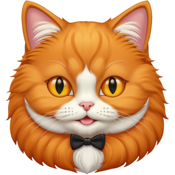 create an emoji that reflects an orange persian cat, with tuxedo pattern, her eyes are large and shes smiling, she has yellow eye emoji