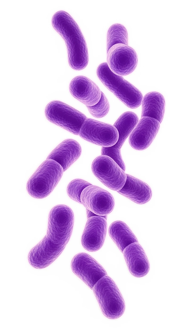 BATTERI INTESTINALI VIOLA FLUTTUANO IN ARIA, SFONDO BIANCO emoji