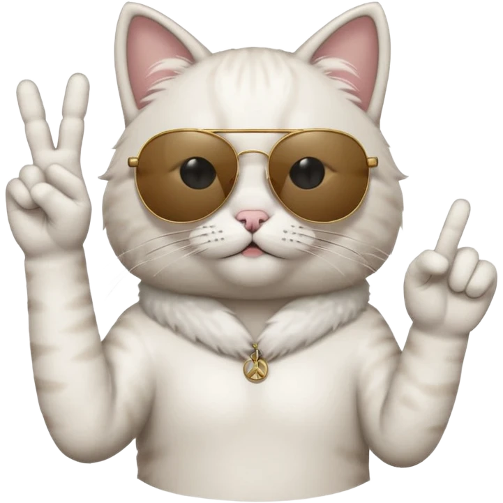 a cat wearing sunglasses a saying peace out on his head there would be written peace out and he will do the pose for peace out emoji