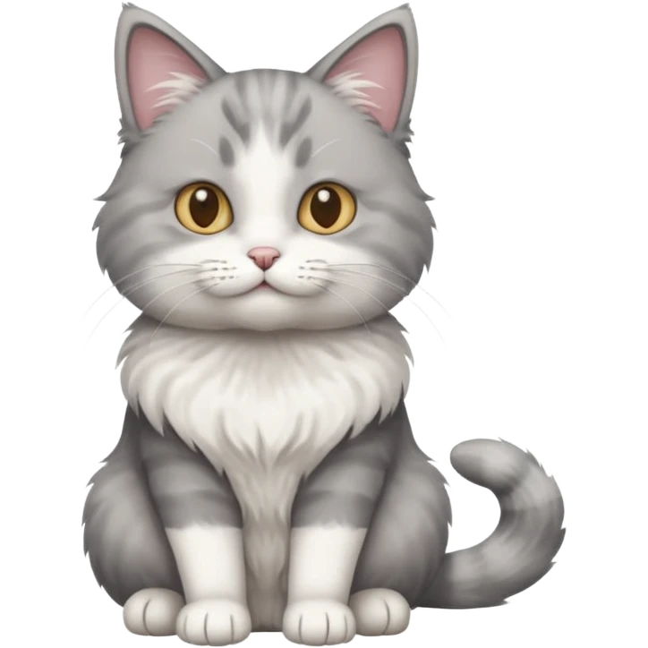 a realistic looking very fluffy grey and white cat sitting up straight emoji