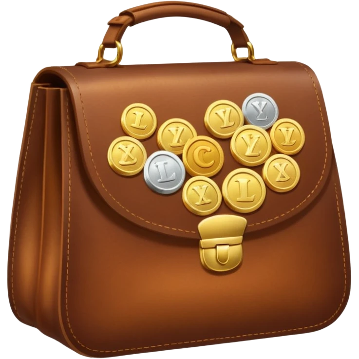Gradient coins  inside a brown leather bag emoji