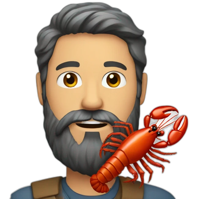 beard man with lobster hand emoji