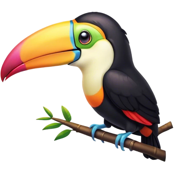 Cinematic Cute Toucan Portrait Emoji, Head tilted playfully and inquisitively, with a delightfully vibrant beak and round, sparkling eyes filled with tropical charm, Simplified yet irresistibly adorable features, highly detailed, glowing with a warm, inviting tropical glow, high shine, affectionate and lively, stylized with a touch of whimsical exotic flair, soft glowing outline, capturing the essence of a mischievous yet loving toucan that seems as if it could flutter out of the screen into your arms! emoji