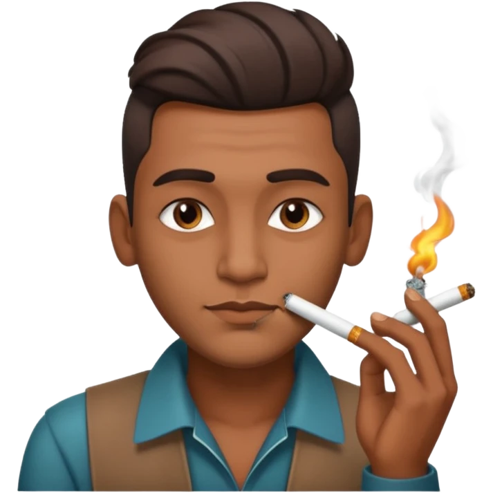 Indian brown guy with side gfade hair style, smoking cigarette emoji
