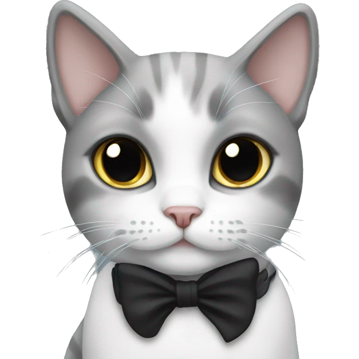 Grey and white cat with black bow  emoji