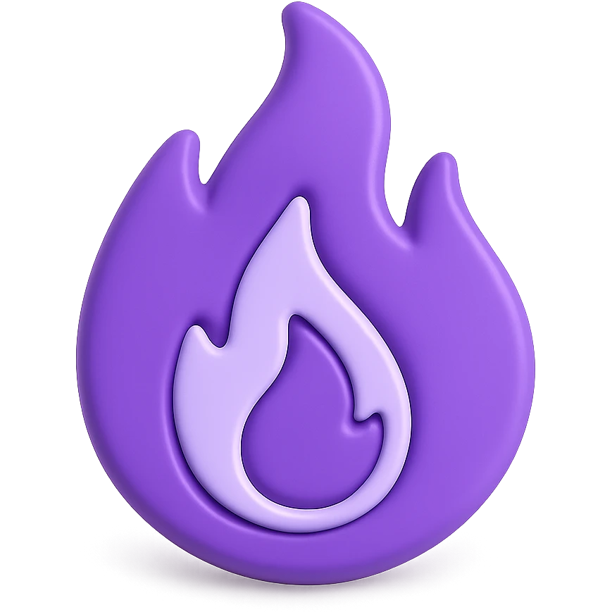 purple fire, stylized, vibrant emoji