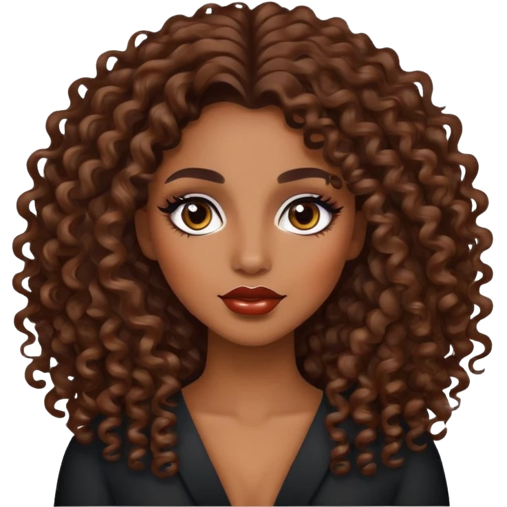 pretty brown skin, long hair curly, baddie with makeup emoji